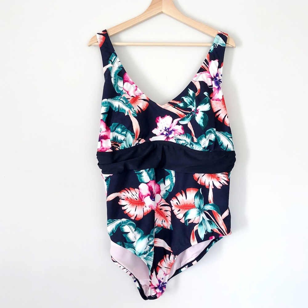 Surfside Navy Blue Tropical One Piece Bathing Suit
